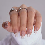 BTArtbox Press On Nails, Short Coffin French Tip Nails, 32 Pcs Full Kit