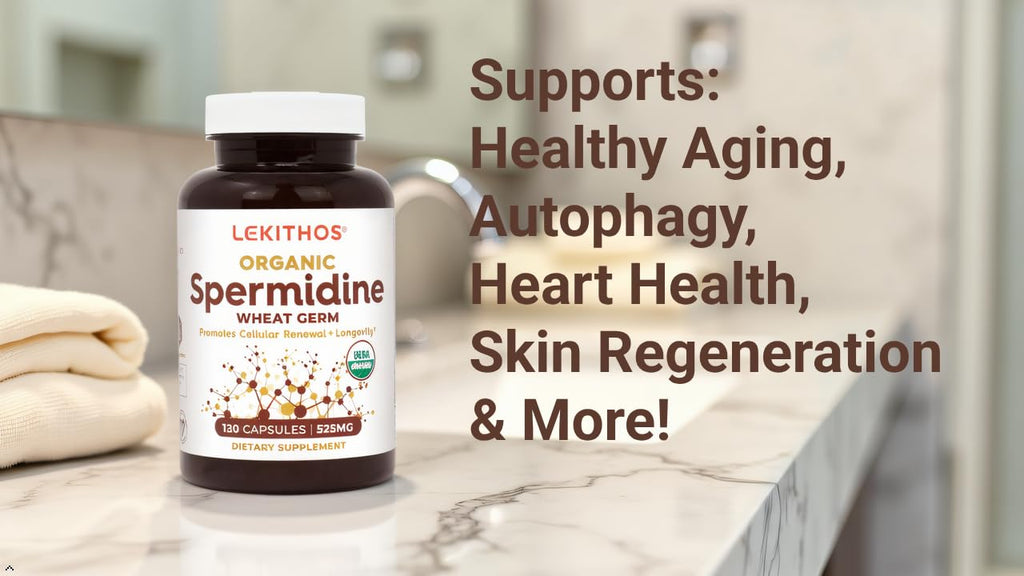 Lekithos Organic Spermidine Capsules | Organic Wheat Germ Extract | Promotes Cell Renewal, Better Aging | Thiamine, Zinc, Manganese | 1050mg Per Serving | USDA Organic, Vegan, Non-GMO | 120 Capsules