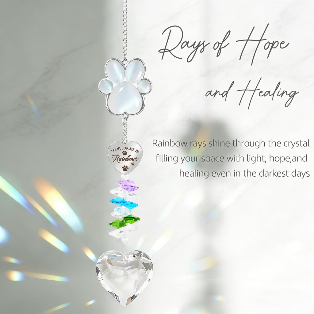 Pet Memorial Gifts for Loss of Dog or Cat, Paw Print Crystal Suncatcher