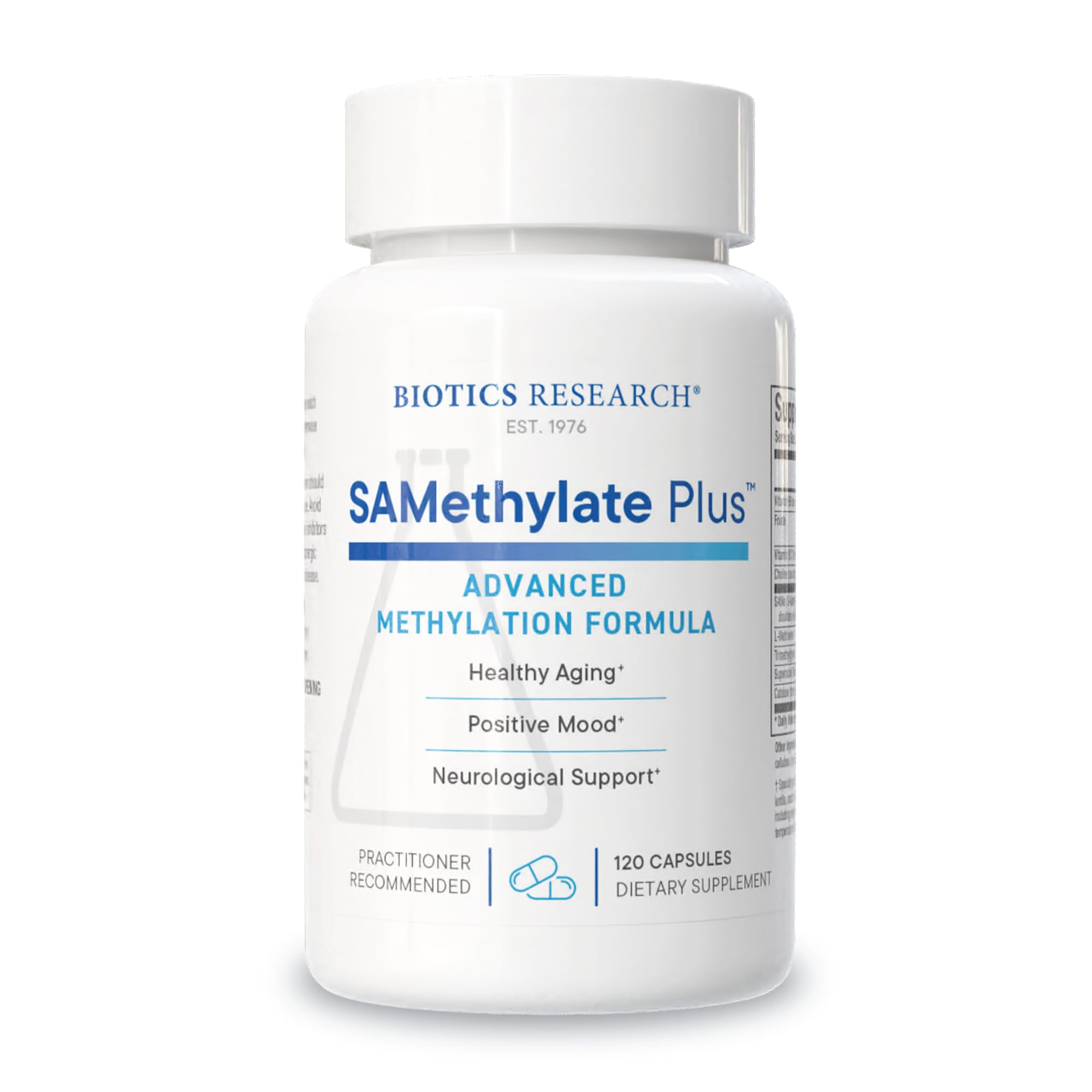 Biotics Research SAMethylate Plus, Mood and Sleep Support, Brain Health, Antioxidant, Folate as 5MTHF, Vitamin B12 Methylcobalamin, L Methionine, Choline Bitartrate,Trimethylglycine 120 Capsules