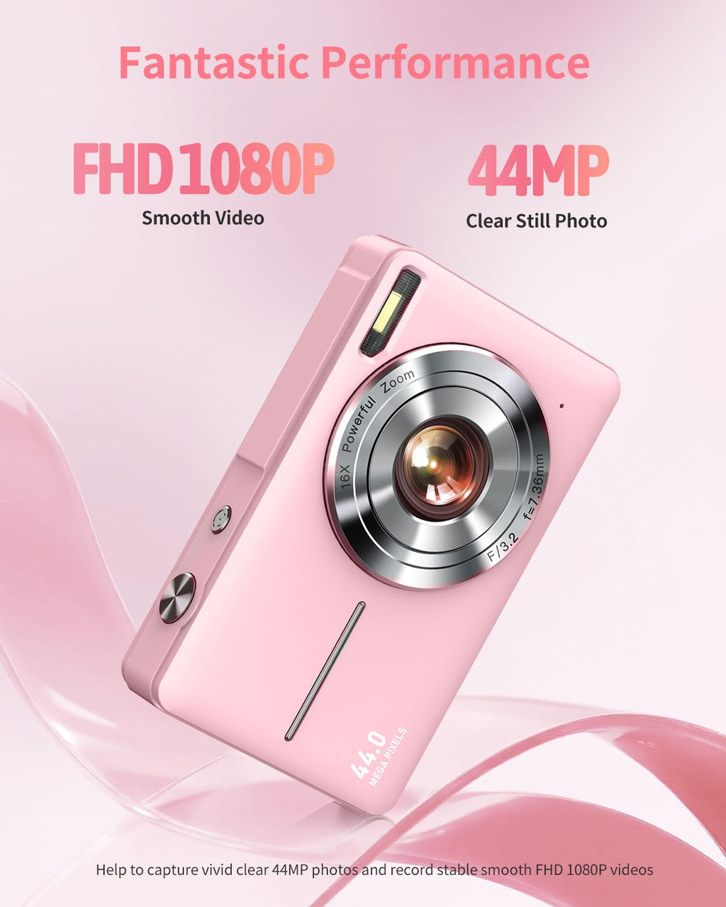 Lecran Digital Camera, FHD 1080P Point and Shoot Camera for Kids Teens Pink