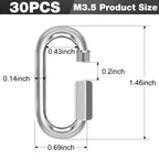 phepetroll M3.5-30 Pack 1.46” Quick Links Chain Connectors, 1/8″ Galvanized Chain Locking Hooks, 180LBS Heavy Duty Thread Quick Link Clips, Twist Oval Keychain D Shape for Swing, Backpack, Key Ring