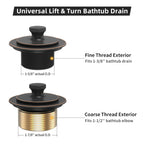 Oil Rubbed Bronze Tub Drain Trim Set Conversion Kit Assembly，All Brass Lift & Turn Bathtub Drain Replacement Trim Kit with Two-Hole Overflow Faceplate and Universal Fine/Coarse Thread