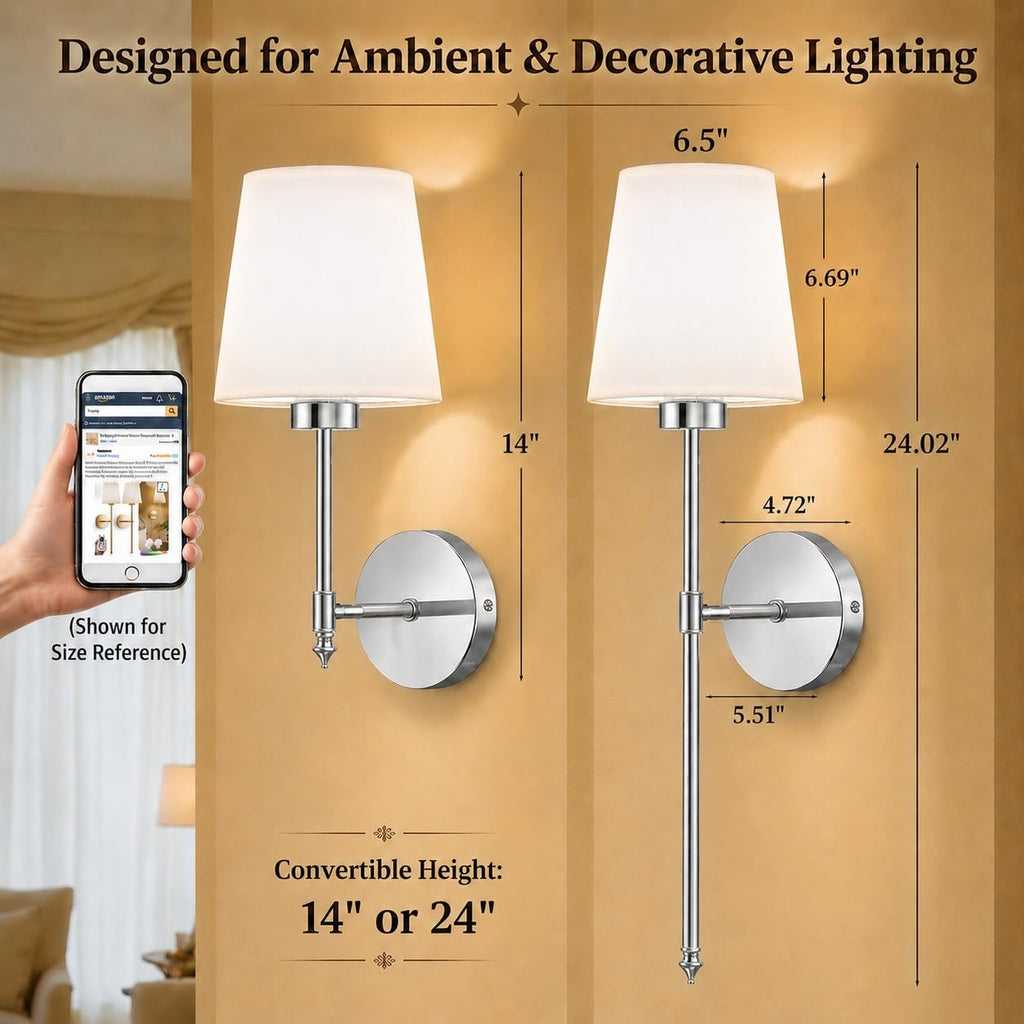IRONPAX Wall Sconces Battery Operated Set of 2, Wireless Rechargeable Wall Sconce Set of Two, Dimmable Wall Lights with Remote for Bedroom Living Room Hallway Decor (Brushed Nickel, Fabric Shade)