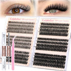 Lash Clusters Kit Wispy Eyelash Extension Kit 480pcs Individual Lashes D Curl Cluster Eyelash Extensions 8-16MM DIY Lash Extension Kit with Lash Bond and Seal Lash Tweezers (30D+40D+50D+60D+80D+100D)