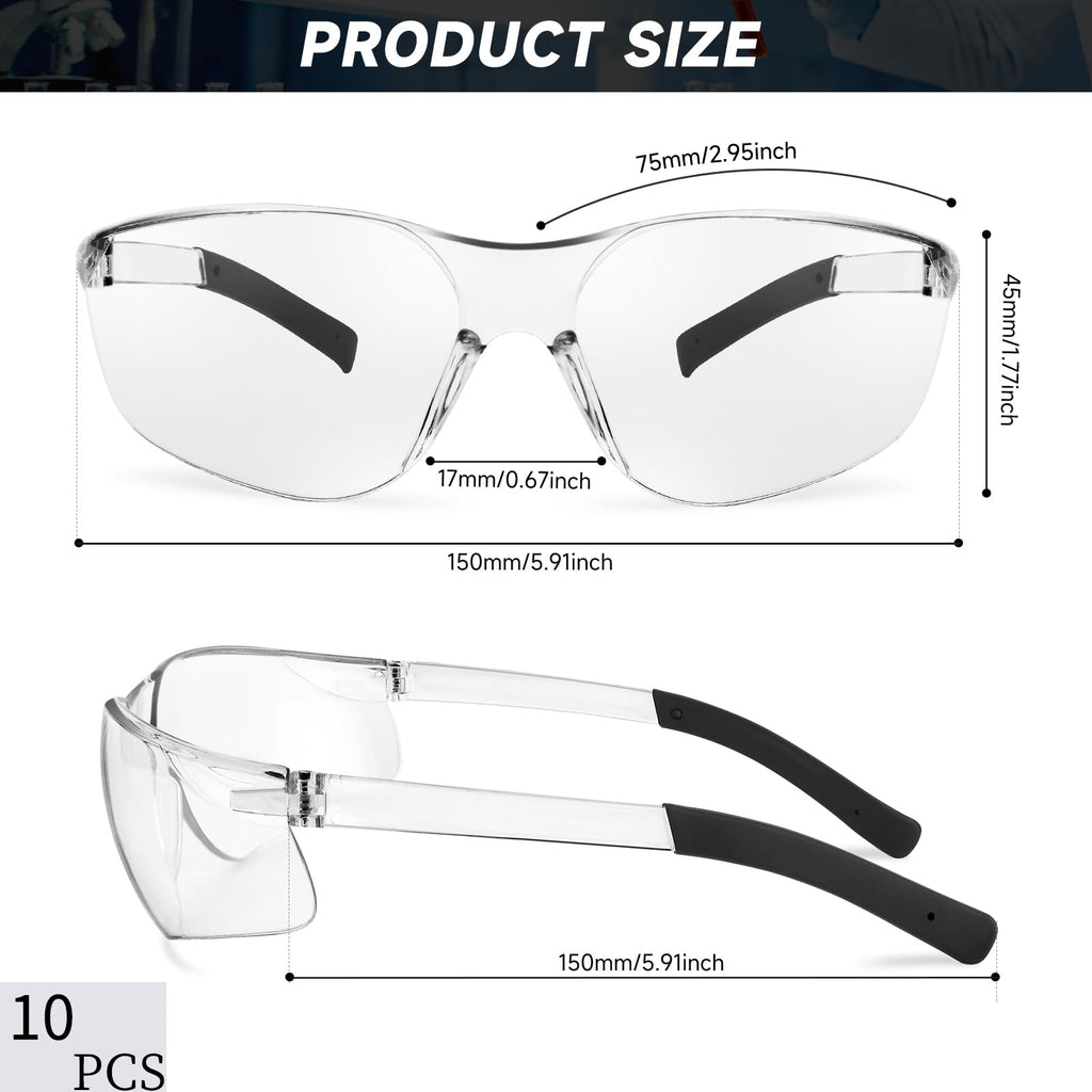 Salfboy 10 Pack Clear Safety Glasses with ANSI Z87.1 Scratch Resistant Eyewear for Women Man Lab Goggles Eye Protection