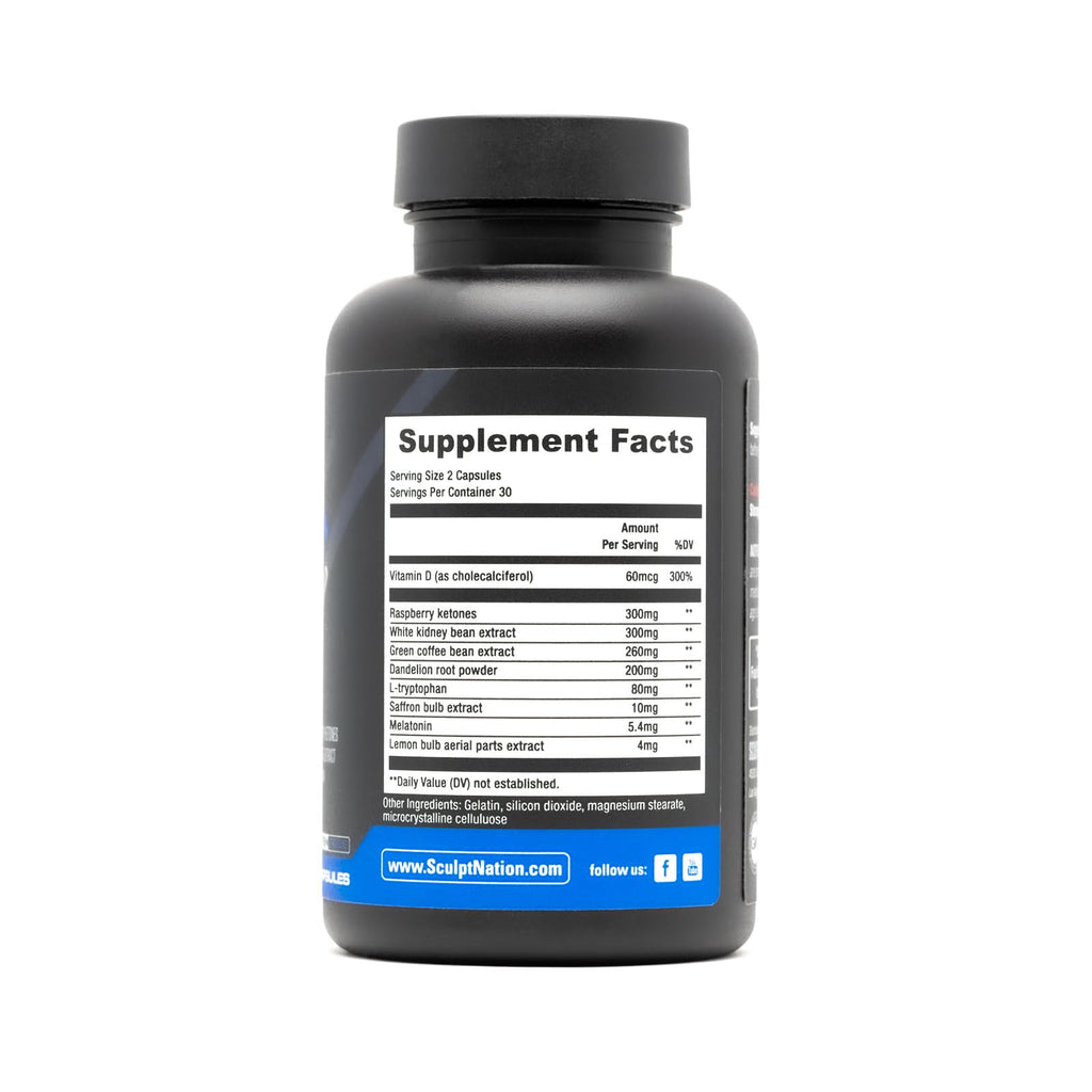 Sculpt Nation by V Shred Burn PM - Night Time Fat Burner - Appetite Suppressant and Weight Loss Support - Raspberry Ketones, Green Coffee Bean Extract, Melatonin - 60 Gluten Free Capsules