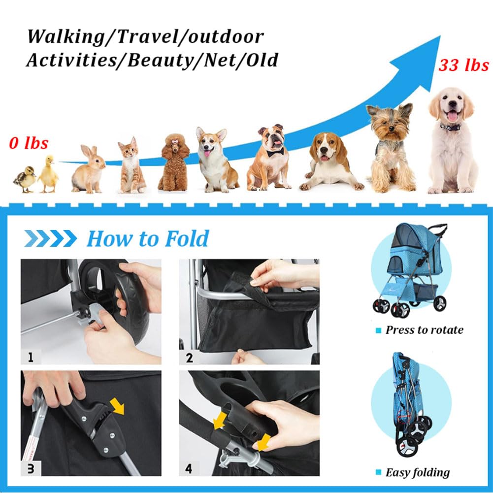 LWWJJ Pet Stroller 4 Wheels, Multifunction Dog Cat Jogger, Folding Lightweight Travel Stroller with Detachable Carrier & Cup Holder for Small/Medium Dogs and Cats, Red