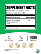 BulkSupplements.com Organic Lime Powder - Organic Lime Flavoring Powder, Sourced from Citrus Aurantifolia Fruit - Air Dried & Gluten Free, 1g per Serving, 1kg (2.2 lbs) (Pack of 1)