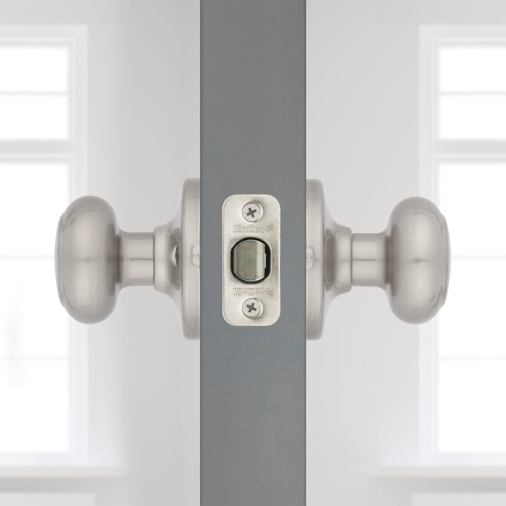 Kwikset Cove Interior Passage Door Knob, Handle For Closet and Hallway Doors, Non-Locking Doorknob in Satin Nickel, with Microban Protection