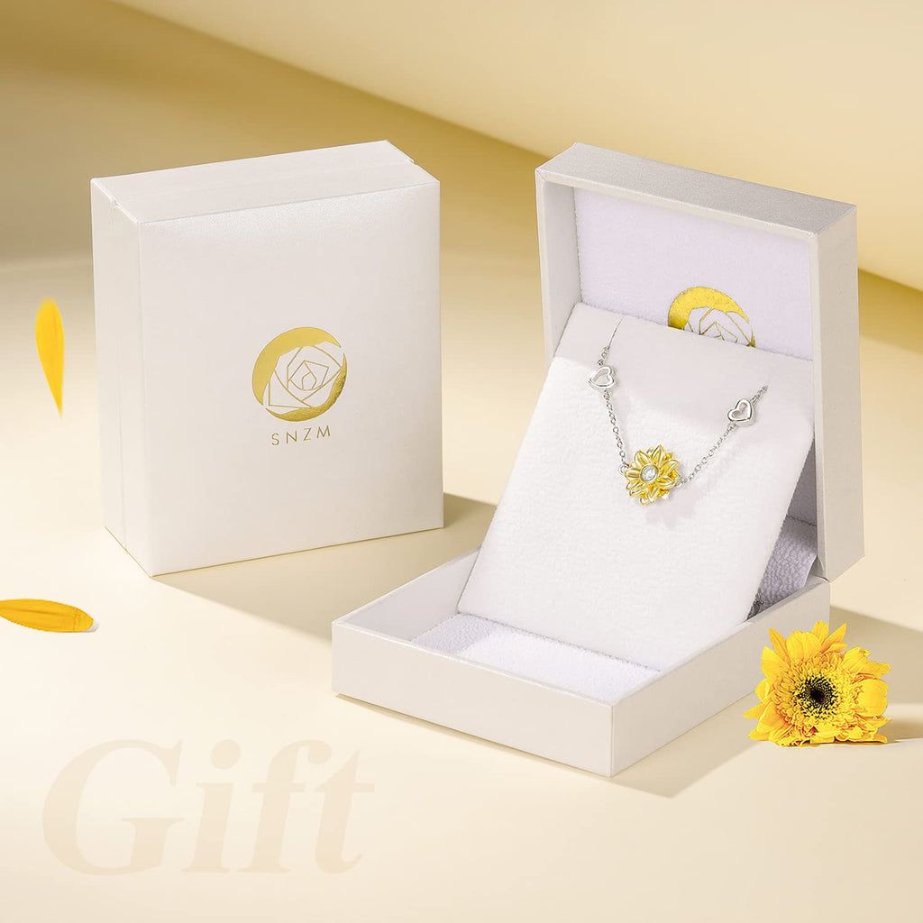 SNZM Bracelets for Women, 925 Sterling Silver Sunflower Bracelet Chain Adjustable Heart Charm Link Birthday Sunflower Jewelry for Women/Girlfriend