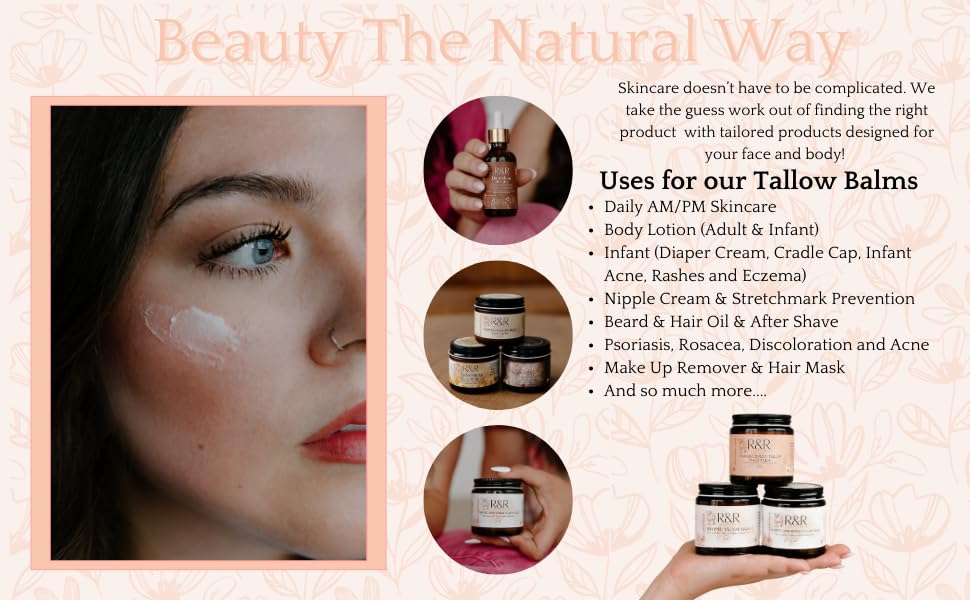 Tallow Cleansing Balm- All Natural Make-Up Remover Oil Based Cleanser. 100% Grass Fed Beef Tallow for Skin Care - 2 FL. oz