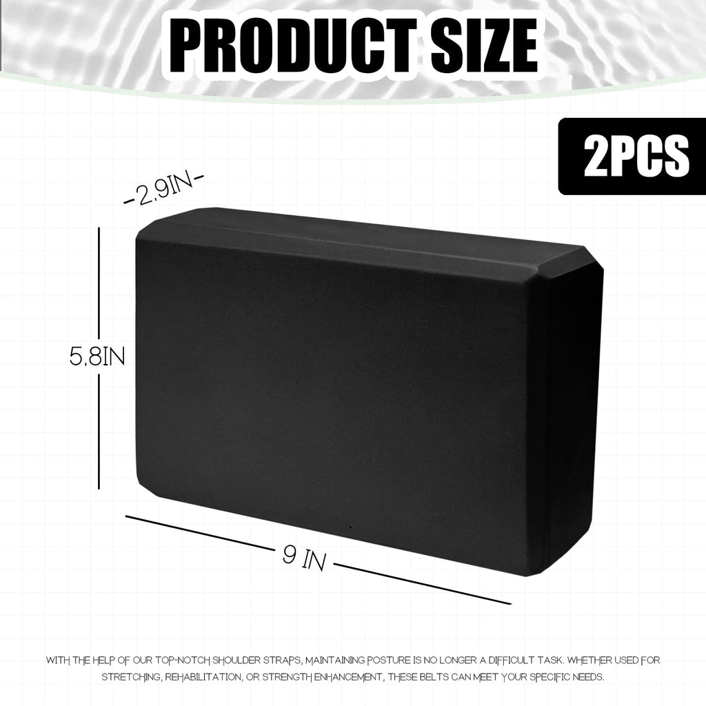 2 Pcs Yoga Blocks, 9"x6"x3" Foam Blocks Yoga Props for Pilates Stretching and Meditation Exercise Blocks Lightweight Yoga Essentials (Black, normal)