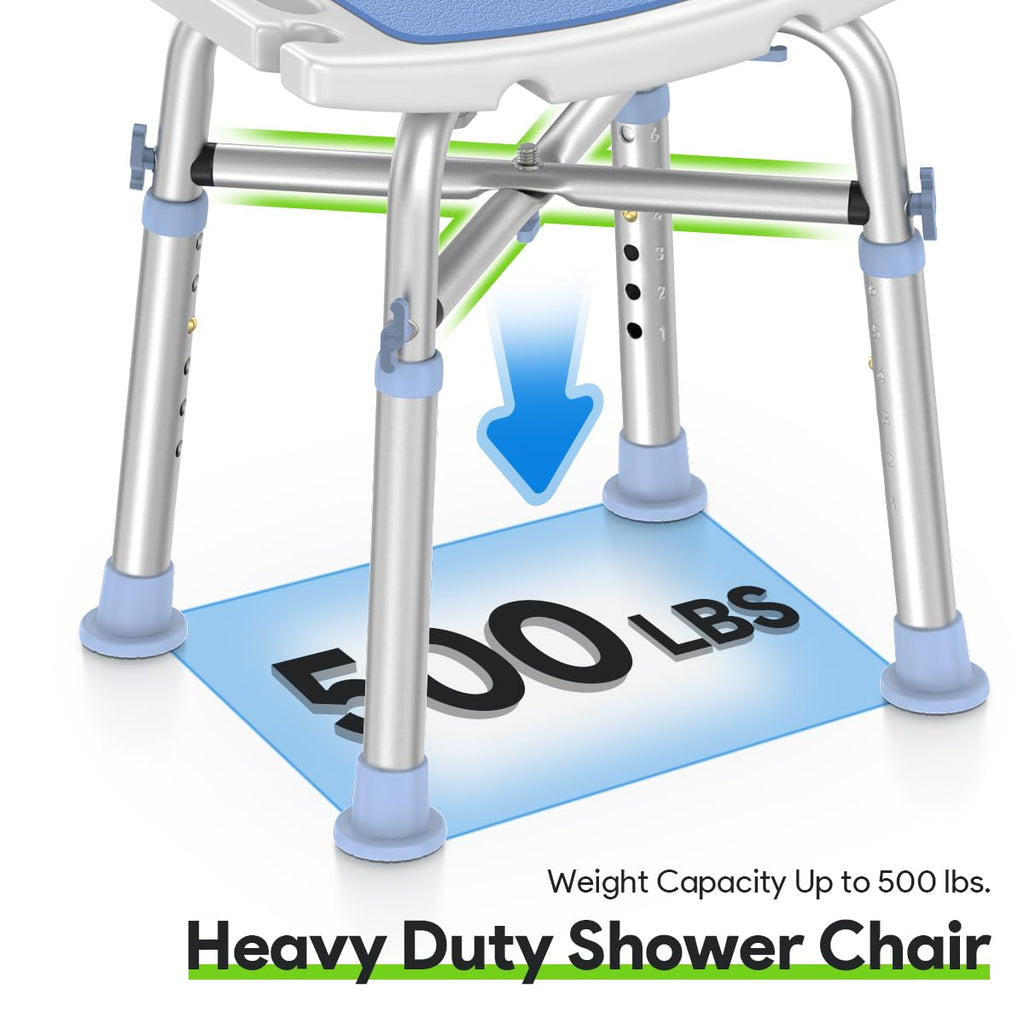 Delog Heavy Duty Shower Chair - 500lb Capacity, Padded Bath Seat with 6 Height Adjustable Tubes - Tool Free Anti-Slip Bench for Elderly, Senior, Handicap & Disabled
