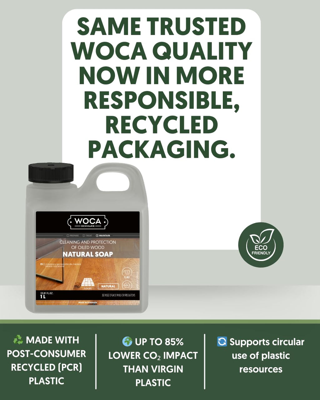 WOCA Natural Soap, Natural 1L - Concentrated Wood Cleaner for oil finished hardwood floors, tables, millwork, cutting boards, countertops and butcher block