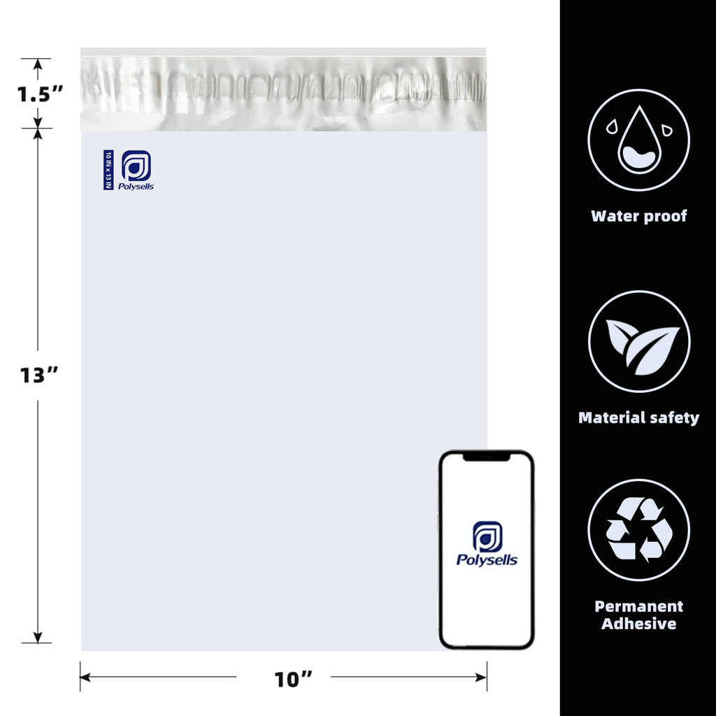 POLYSELLS 1000 pcs 10x13 Inches White x Silver Poly Mailers Shipping Envelopes, Strong Adhesive Sealing, Waterproof, and Tear-resistant Postal Mailing Bags for Clothing and Accessories