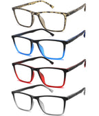 READITEASY Mens Reading Glasses 2.0+ Blue Light Blocking 4 Pack, Wide Computer Readers for Men with Spring Hinge Reduce Eyestrain/UV/Dryness, Square Large Trendy Eyeglasses 2.0