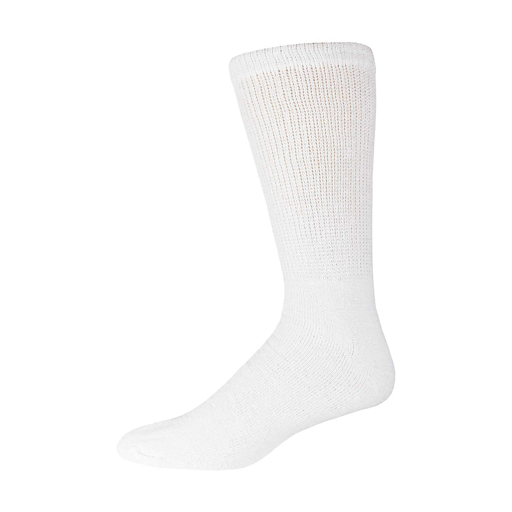 12 Pairs of Cotton Diabetic Neuropathy Crew Socks (10-13, Fits Mens shoe size 9-12, White)