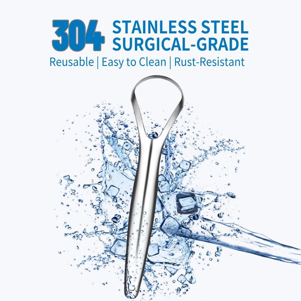 Cafhelp 2-Pack Tongue Scraper, 100% 304 Surgical Stainless Steel Tongue Cleaner for Both Adults and Kids, Professional Reduce Bad Breath Metal Tongue Scrapers, Help Your Oral Hygiene (with 2 cases)