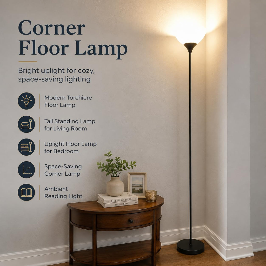 PESRAE Floor Lamp, Remote Control with Stepless Color Temperatures and Brightness, Torchiere lamp for Bedroom, Living Room, Bulb Included (Matte Black)