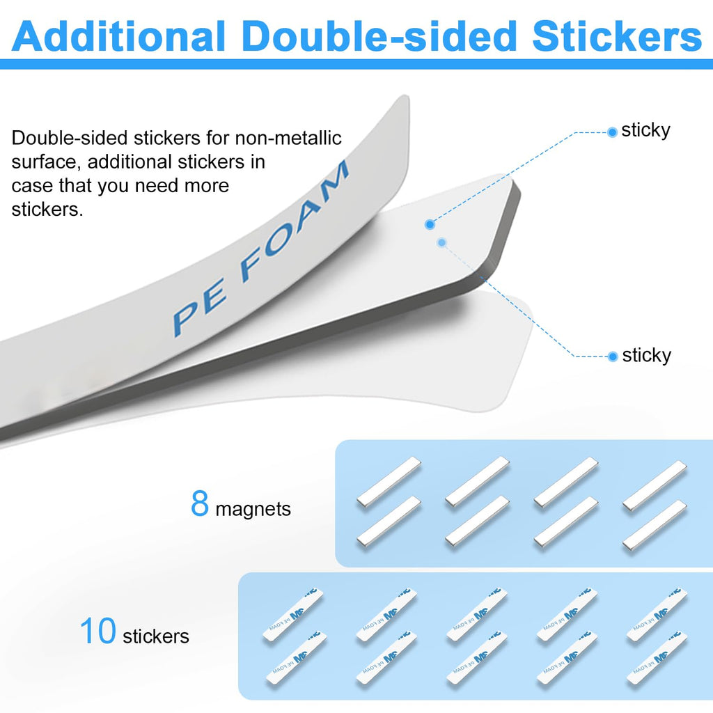 Heavy Duty Magnets, Caturledas 4 Pack Strong Rare Earth Neodymium Magnets with Double Sided Adhesive, Rectangular Bar Magnetic Strip for Refrigerator Calendar Office Whiteboard, 60x10x3 mm, Silver