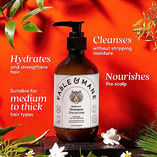 Fable and Mane HoliRoots Coconut Oil Shampoo for Women - Moisturizing, Hydrating, Clarifying for Dry, Damaged Hair - 8.5 FL oz