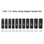 MIXPOWER 11-Piece 1/2-Inch Drive Deep Impact Socket Set, CR-V, Metric, 6 Point, Deep, 10-24mm