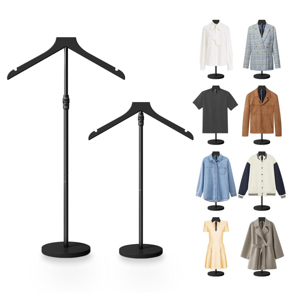 2 Pack Mannequin Torso, 30 to 41 Inch Height Adjustable Shirt Display Stand for Vendors Shop Graduation Party, Stable Ease Assembly Dress Form Clothes Garment Rack, Jacket Coat Hanger Stand, Black