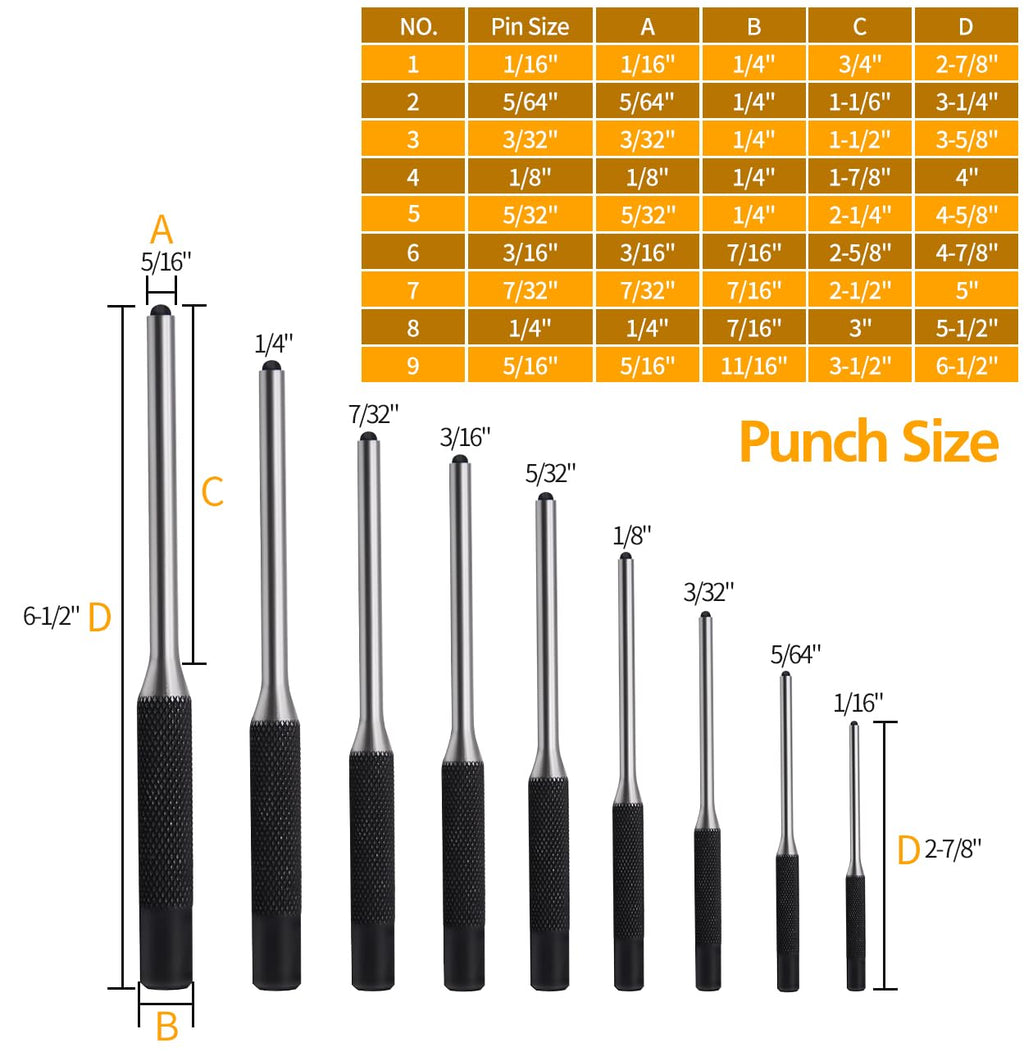 Pin Punch Set, 14pcs Removing Repair Tools, including Universal Block, Pin Punches and Hammer