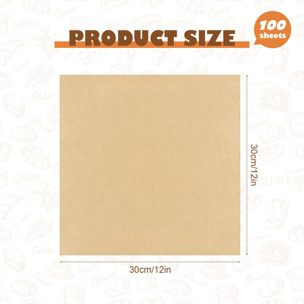 100 PCS Brown Deli Paper Sheets 12 x 12 Inch Unbleached Wax Paper for Food