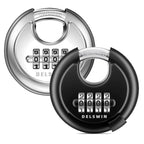 DELSWIN 4-Digit Disc Combination Lock Outdoor - Heavy Duty Combination Padlocks with Hardened Steel Shackle Weatherproof Combo Locks for Gates,Sheds,Fence,Storage Unit (3/8" Shackle, Black and Silver)