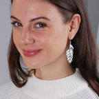Floating Feathers Dangle Earrings - Silver Tone Long Hanging Leaf Drops