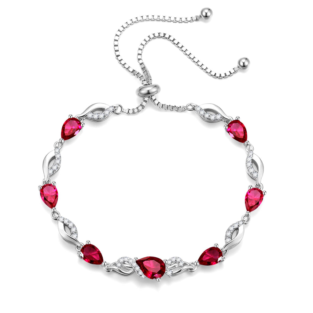 FANCIME July Birthstone Teardrop Ruby Tennis Bracelet for Women, Sterling Silver 9x7mm main Gemstone Bolo Adjustable Chain Bracelet Fine Jewelry Birthday Gifts for Women Mom Wife Her