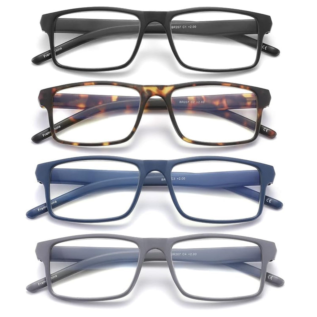JAWSOCK 4 Pack Reading Glasses Blue Light Blocking for Men Women,Rectangular Frame Computer Readers with Spring Hinge,Reading Glasses for Men Women，Anti Eyestrain/UV Ray Eyeglasses (1.75x)