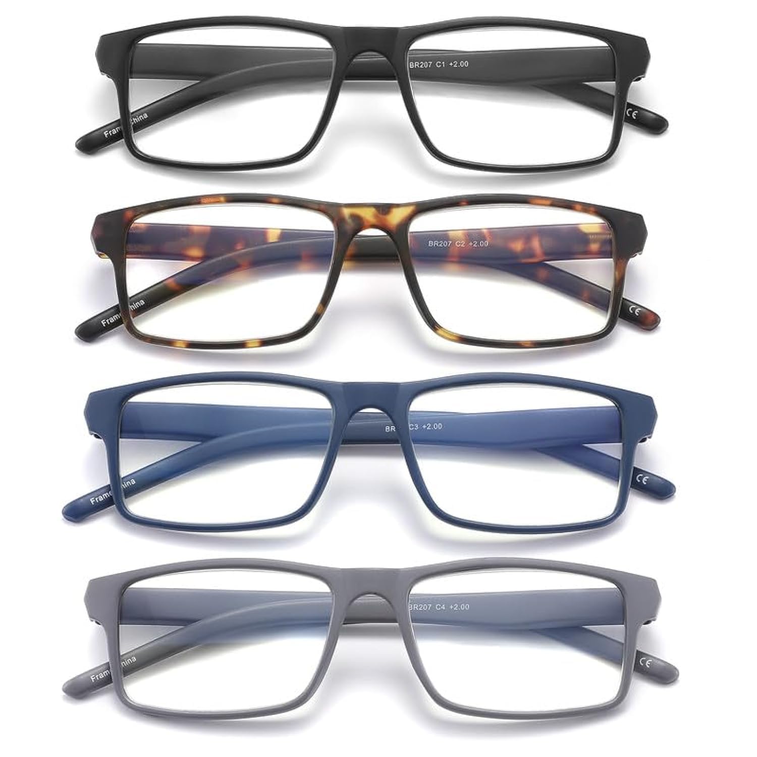 JAWSOCK 4 Pack Reading Glasses Blue Light Blocking for Men Women,Rectangular Frame Computer Readers with Spring Hinge,Reading Glasses for Men Women，Anti Eyestrain/UV Ray Eyeglasses (1.75x)