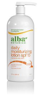 Alba Botanica Daily Moisturizing Lotion SPF 15, Normal to Dry Skin, with Shea Butter and Aloe, 32 Oz (Packaging May Vary)