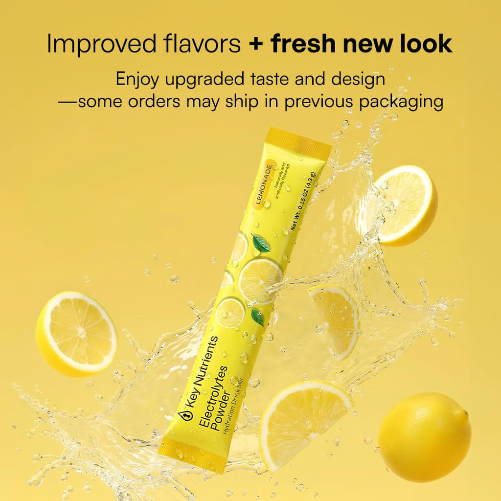 KEY NUTRIENTS Electrolytes Powder Packets - Multivitamin Lemonade 20 Pack Hydration Packets - Travel Hydration Powder - Improved Refreshing Taste - Made in USA - No Sugar, No Calories, Gluten Free