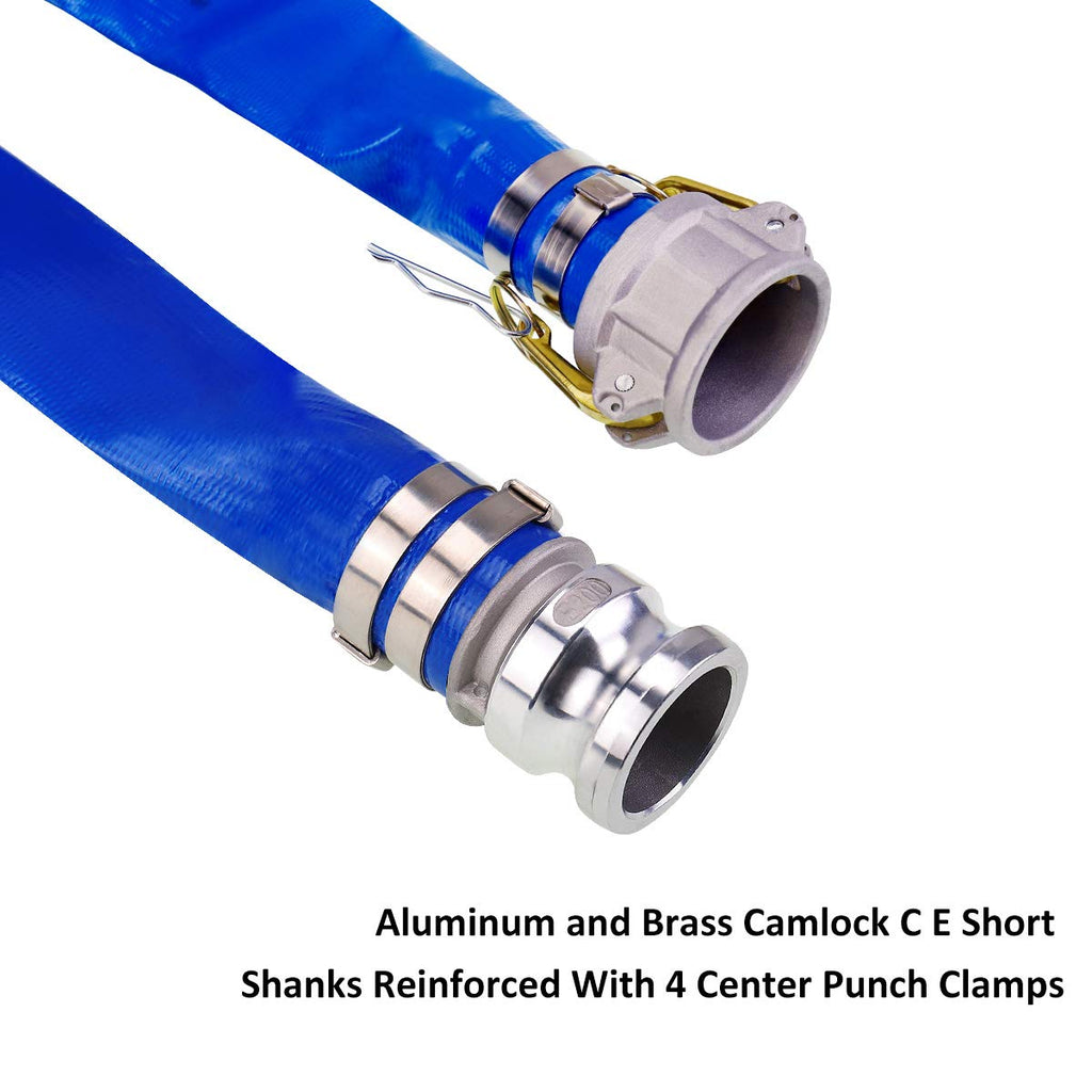 3" x 50' Blue PVC Backwash Hose for Swimming Pools, Heavy Duty Discharge Hose Reinforced Pool Drain Hose with Aluminum Camlock C and E Fittings