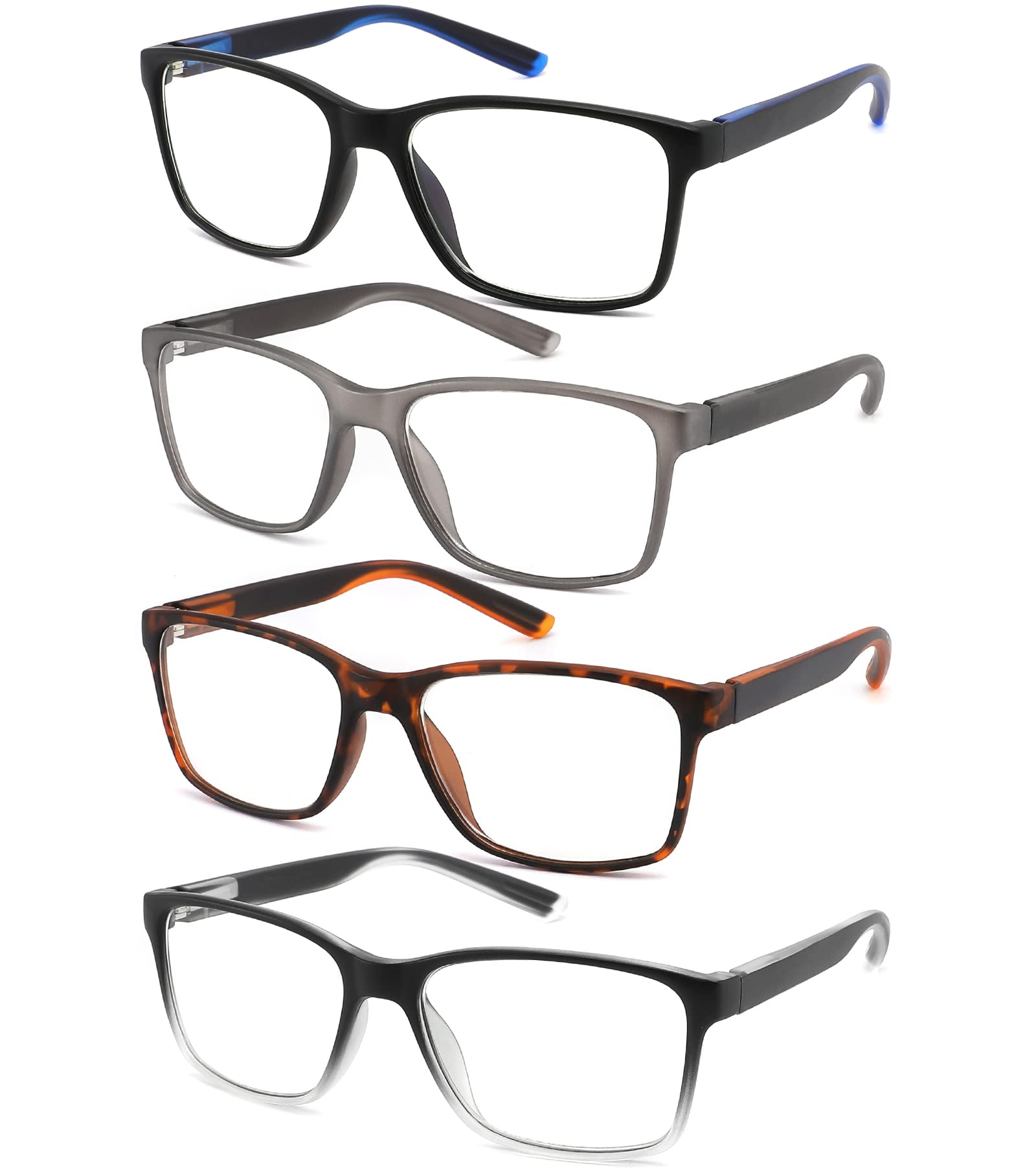 Blue Light Blocking Reading Glasses for Men 4-Pack Stylish Computer Readers with Spring Hinges,Anti Glare/Eye Strain Filter UV Ray Lightweight Reader Eyeglasses,+1.5 Magnification Strength