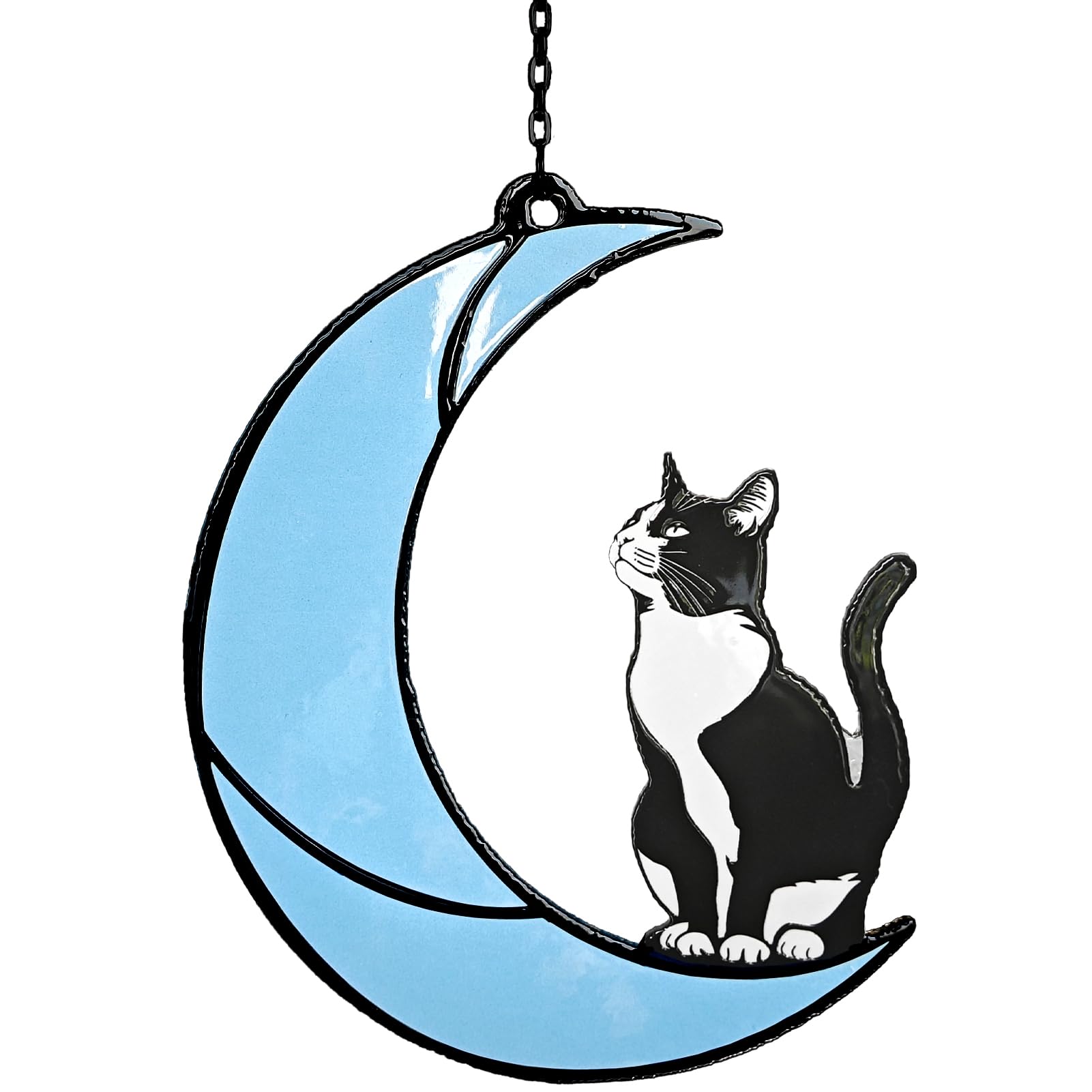 YULAIKUAI Black and White Cat Gift,Tuxedo Cat Stained Glass Art Suncatcher