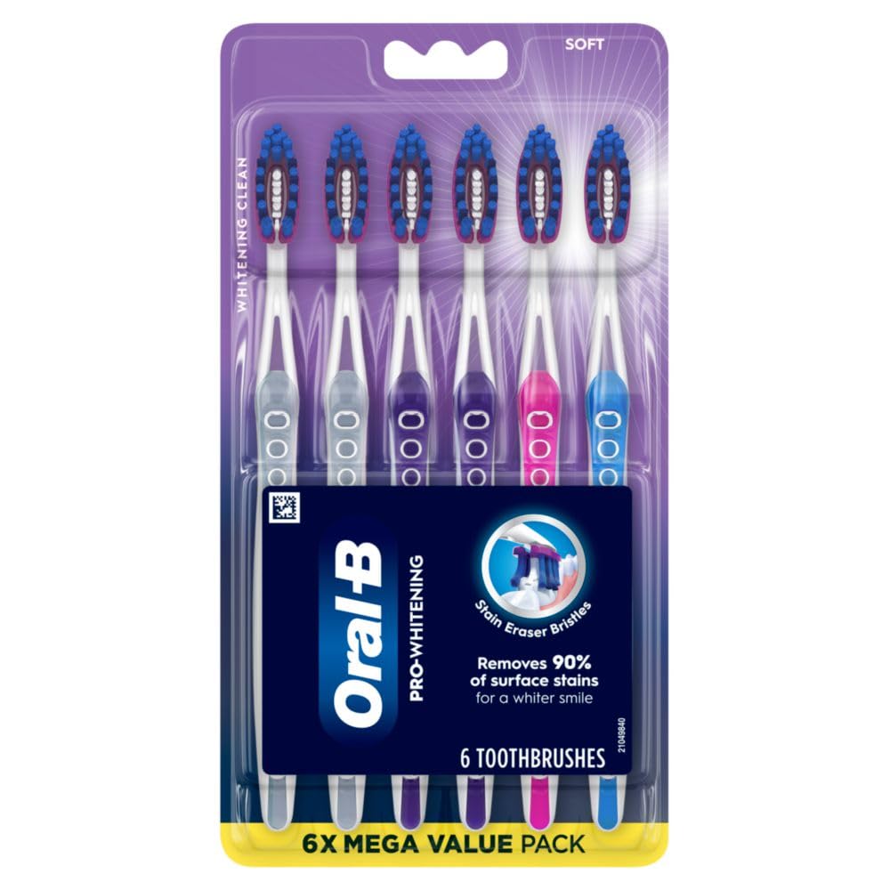 Oral-B 3D White Deep Stain Remover toothbrushes, 6 Count Toothbrush Soft, Removes 90% of Surface Stains, whitens Teeth, deep Reach, removes Plaque and Stains Tooth Brush