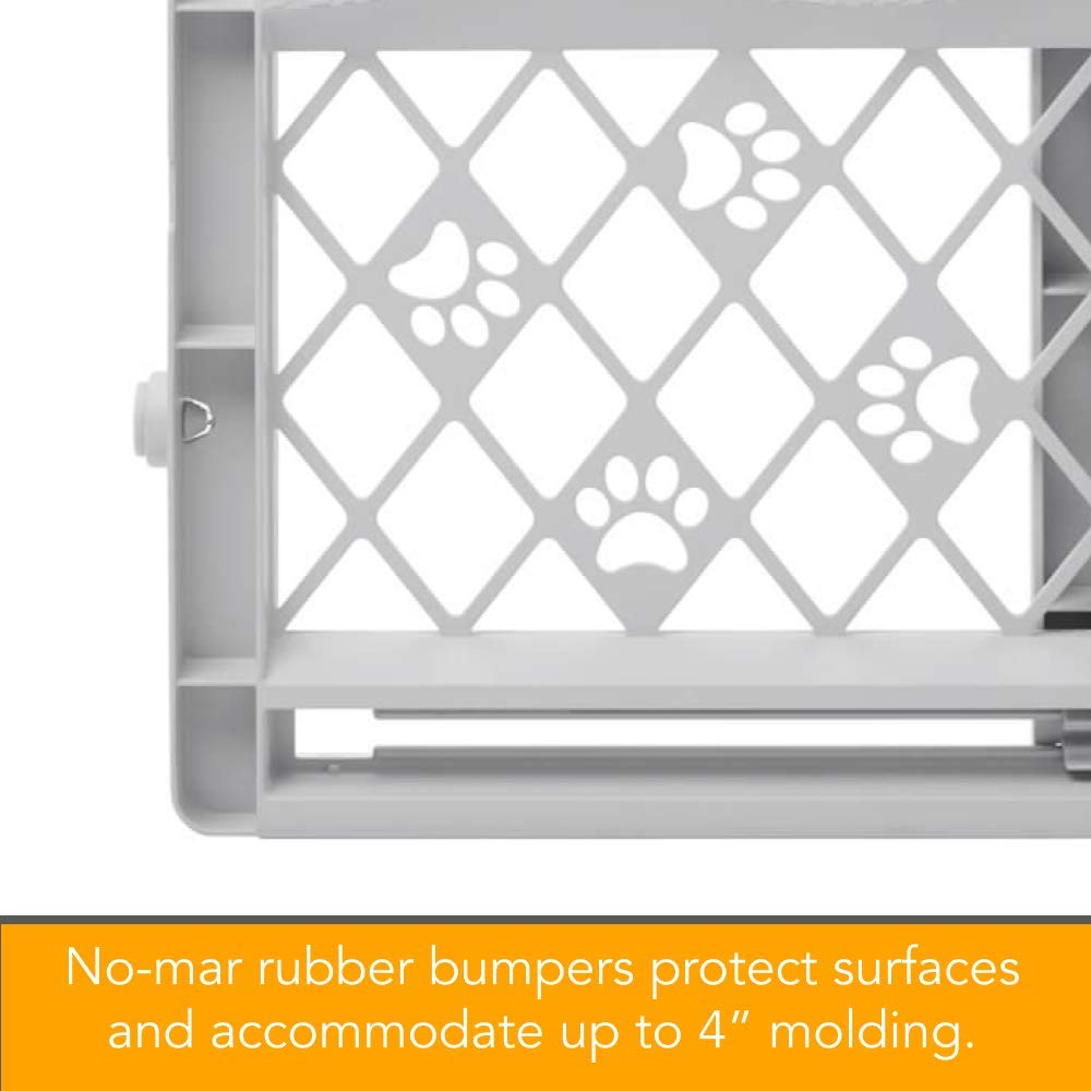 MYPET North States Paws Portable Pet Gate: 26-40" Wide. Pressure Mount. No tools needed. Made in USA. Dog Gate 23" Tall, Expandable, Durable Dog Gates for Doorways, Light Gray