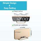 Slim LED Digital Alarm Clock, Mirror Surface for Makeup, with Diming, Large Display, Easy Setting, USB Charger Ports, Modern Bedroom, Desk, Office Living Room Decor, Christmas Birthday for Women Girl