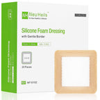 NeuHeils Silicone Foam Dressing with Gentle Border 4''x4'' for Bed Sore Leg Ulcer 20 Pack, High Absorbency Waterproof Silicone Wound Bandage