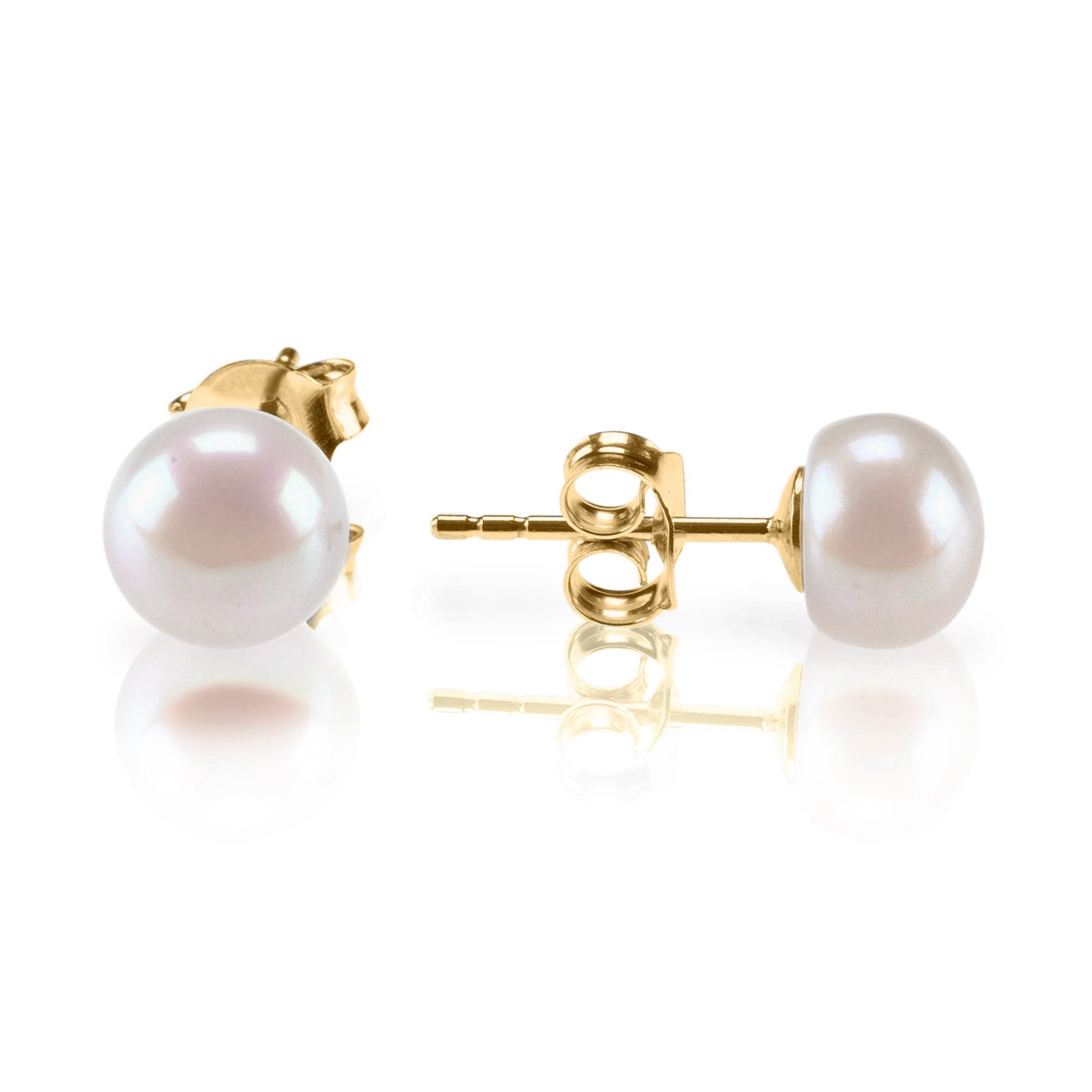 PAVOI Pearl Stud Earrings for Women, 925 Silver, Yellow Gold, Size 7, Pearl