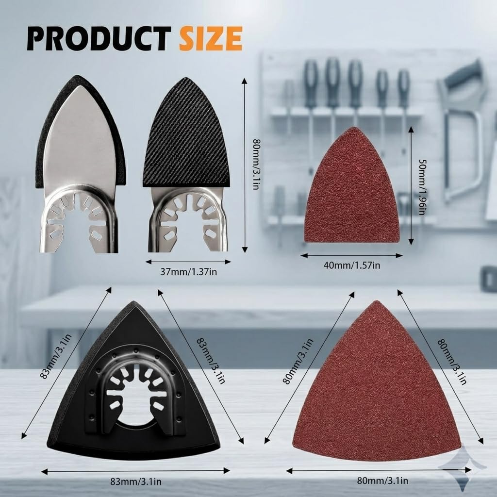 Towbluii Multitool Sanding Pads for Detail Wood Finishing, Multi-Grit Assorted Sandpaper with Triangle & Finger Attachments, Durable Hook and Loop Sanding Sheets for Furniture & Edge Work（105p