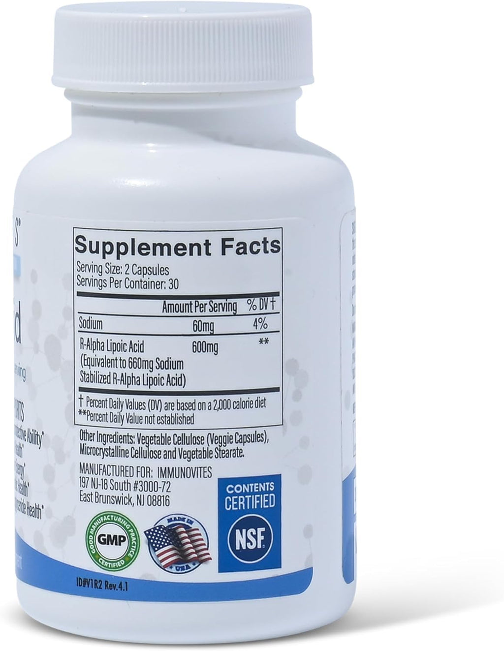 IMMUNOVITES 3-Pack Stabilized R-Alpha Lipoic Acid ((True)) 600mg per Serving [[High Potency & up to 40x Increased Absorption]] (Na R-ALA) (Na R-LA) (Na R-Lipoate) (3 Bottles)