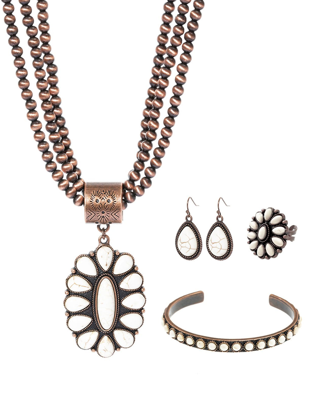 TOPACC Western Jewelry Set for Women Cowgirl Turquoise Necklace with Earrings Cuff Bracelet Boho Ring Navajo Pearl Choker