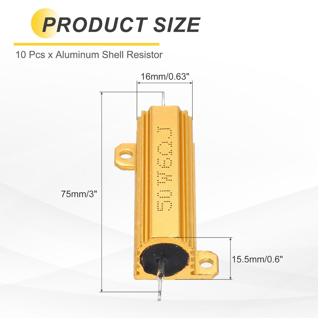 uxcell 10pcs 50W 6 Ohm 5% Aluminum Housing Case Resistor, Wirewound Resistors Screw Tap Chassis Mounted, Gold