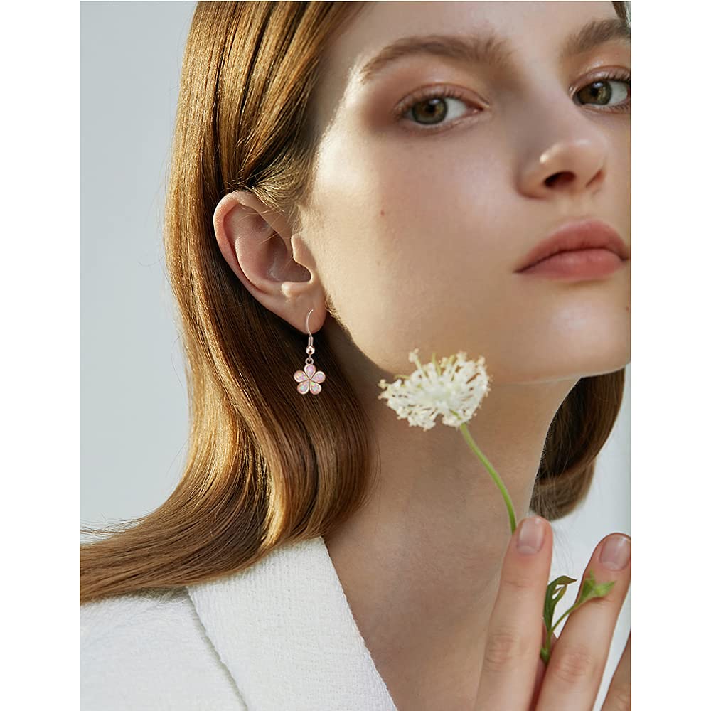 CiNily Rose Gold Plated Flower Dangle Drop Earrings Opal Earrings for Women